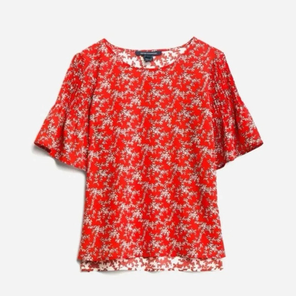 FRENCH CONNECTION Pleated Sleeve Blouse in Red Keelan‎ - Picture 1 of 5